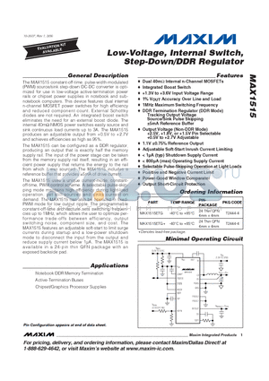 MAX1515ETG datasheet - Low-Voltage, Internal Switch, Step-Down/DDR Regulator