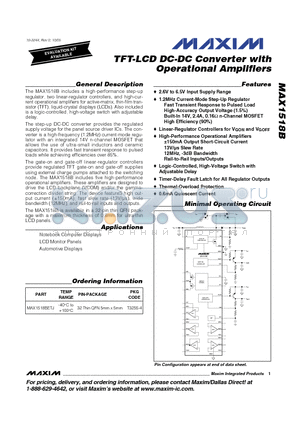 MAX1518BETJ datasheet - TFT-LCD DC-DC Converter with Operational Amplifiers