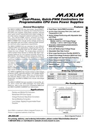 MAX1519ETL datasheet - Dual-Phase, Quick-PWM Controllers for Programmable CPU Core Power Supplies
