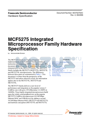 MCF5275LCVM166 datasheet - Integrated Microprocessor Family Hardware Specification