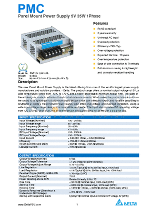 IEC61000-4-12 datasheet - Panel Mount Power Supply 5V 35W 1Phase