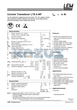 IEC61010-1 datasheet - Current Transducer LTS 6-NP