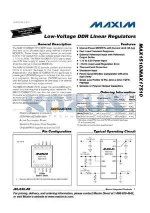MAX1510ETB datasheet - Low-Voltage DDR Linear Regulator Thermal Fault Protection