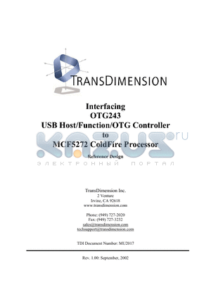 MCF5272 datasheet - Interfacing OTG243 USB Host/Function/OTG Controller toMCF5272 ColdFire Processor