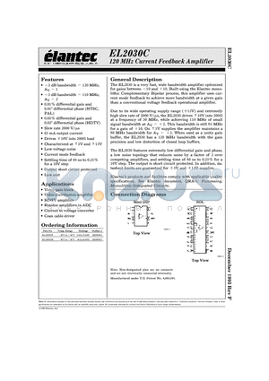 EL2030CN datasheet - 120 MHz Current Feedback Amplifier