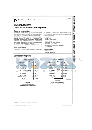 MM5035 datasheet - Octal 80-Bit Static Shift Register