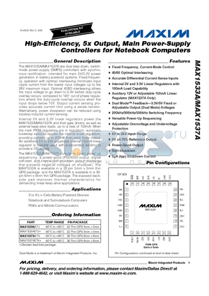 MAX1533AETJ+ datasheet - High-Efficiency, 5x Output, Main Power-Supply Controllers for Notebook Computers