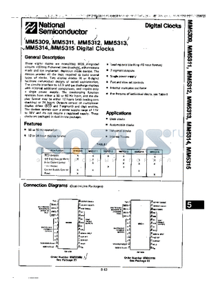 MM5309 datasheet - DIGITAL CLOCKS