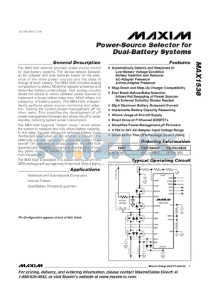 MAX1538 datasheet - Power-Source Selector for Dual-Battery Systems