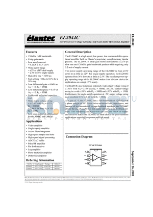 EL2044 datasheet - Low Power/Low Voltage 120MHz Unity-Gain Stable Operational Amplifier