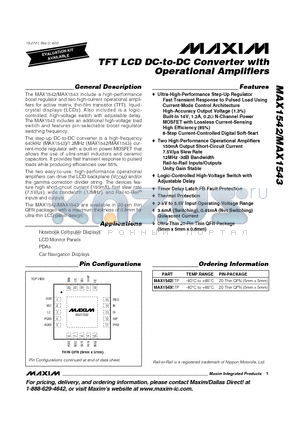 MAX1542 datasheet - TFT LCD DC-to-DC Converter with Operational Amplifiers