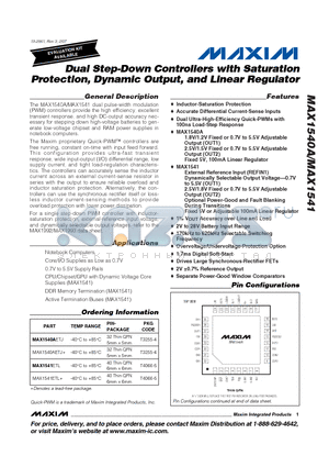 MAX1540AETJ datasheet - Dual Step-Down Controllers with Saturation Protection, Dynamic Output, and Linear Regulator