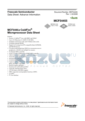 MCF54455CVR200 datasheet - Microprocessor