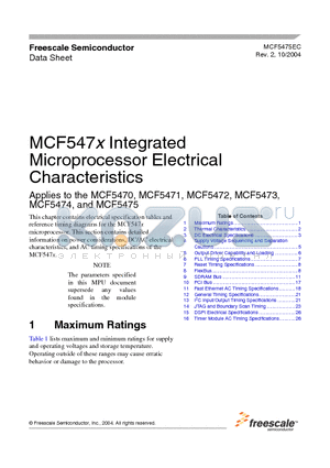 MCF5470 datasheet - MCF547x Integrated Microprocessor Electrical Characteristics