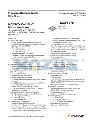 MCF5470 datasheet - MCF547x ColdFire^ Microprocessor