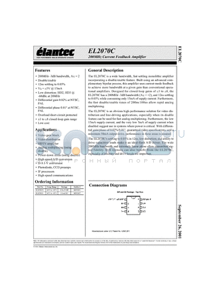EL2070CS datasheet - 200MHz Current Feedback Amplifier