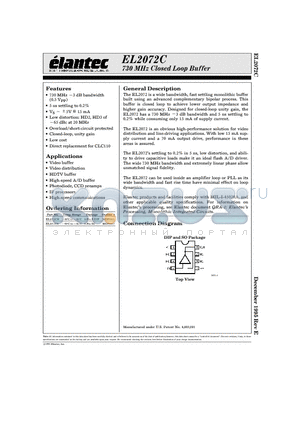 EL2072C datasheet - 730 MHz Closed Loop Buffer