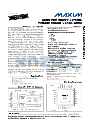MAX15500 datasheet - Industrial Analog Current/ Voltage-Output Conditioners