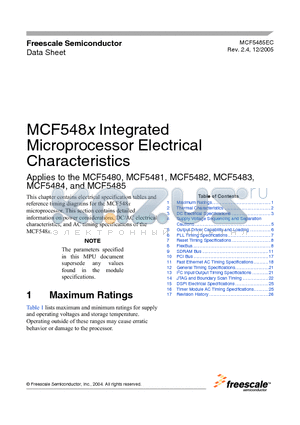 MCF5481 datasheet - Microprocessor Electrical Characteristics