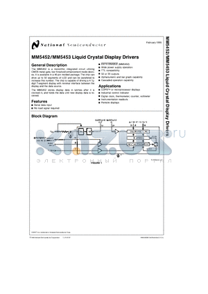 MM5452 datasheet - Liquid Crystal Display Drivers