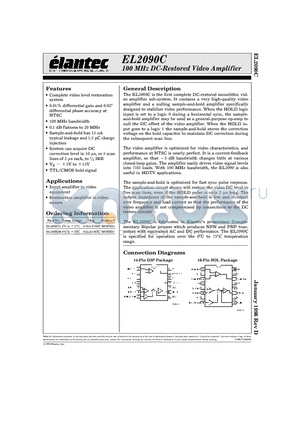 EL2090C datasheet - 100 MHz DC-Restored Video Amplifier