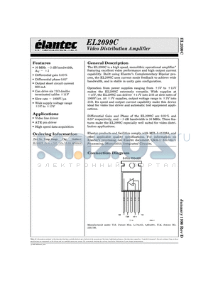 EL2099CT datasheet - Video Distribution Amplifier