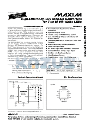 MAX1561 datasheet - High-Efficiency, 26V Step-Up Converters for Two to Six White LEDs