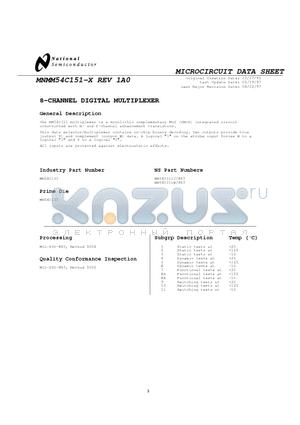 MM54C151W datasheet - 8-CHANNEL DIGITAL MULTIPLEXER