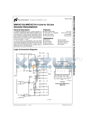 MM54C154 datasheet - 4-Line to 16-Line Decoder/Demultiplexer