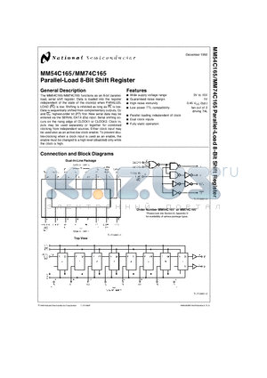 MM54C165 datasheet - Parallel-Load 8-Bit Shift Register