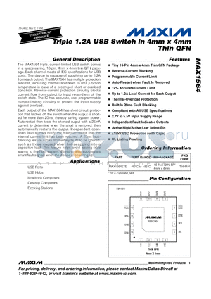 MAX1564 datasheet - Triple 1.2A USB Switch in 4mm x 4mm Thin QFN