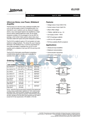 EL2125CS-T13 datasheet - Ultra-Low Noise, Low Power, Wideband Amplifier