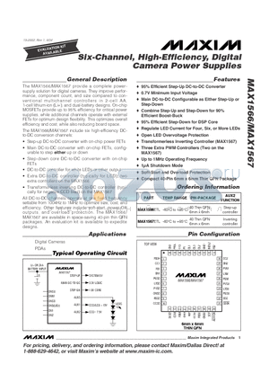 MAX1567 datasheet - Six-Channel, High-Efficiency, Digital Camera Power Supplies