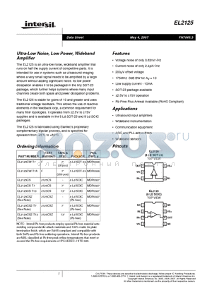 EL2125CW-T7A datasheet - Ultra-Low Noise, Low Power, Wideband Amplifier