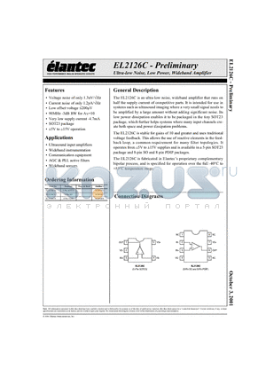 EL2126C datasheet - Ultra-low Noise, Low Power, Wideband Amplifier