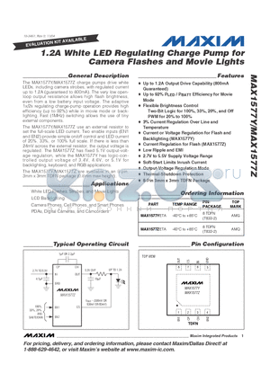 MAX1577Y datasheet - 1.2A White LED Regulating Charge Pump for Camera Flashes and Movie Lights