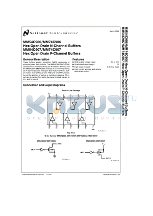 MM54C907 datasheet - Hex Open Drain N, P-Channel Buffers