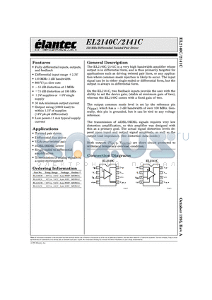 EL2140CN datasheet - 150 MHz Differential Twisted Pair Driver