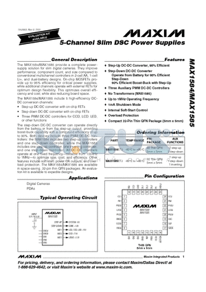 MAX1584ETJ datasheet - 5-Channel Slim DSC Power Supplies