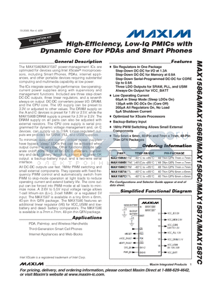 MAX1586AETM datasheet - High-Efficiency, Low-IQ PMICs with Dynamic Core for PDAs and Smart Phones