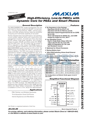 MAX1587AETL datasheet - High-Efficiency, Low-IQ PMICs with Dynamic Core for PDAs and Smart Phones