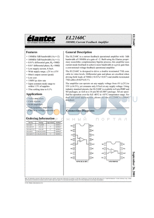 EL2160CM datasheet - 180MHz Current Feedback Amplifier