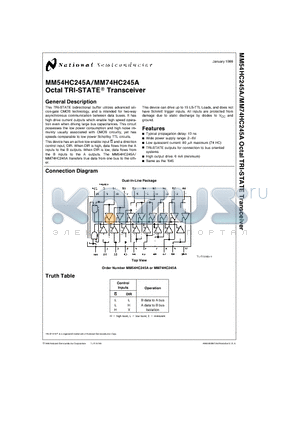 MM54HC245A datasheet - Octal TRI-STATE Transceiver