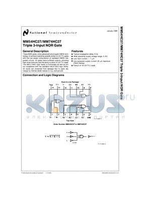 MM54HC27 datasheet - Triple 3-Input NOR Gate