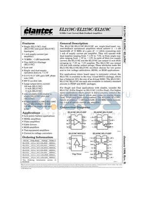 EL2170C datasheet - 70 MHz/1 mA Current Mode Feedback Amplifiers