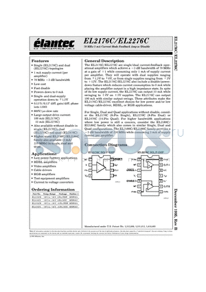 EL2176C datasheet - 70 MHz/1 mA Current Mode Feedback Amp w/Disable