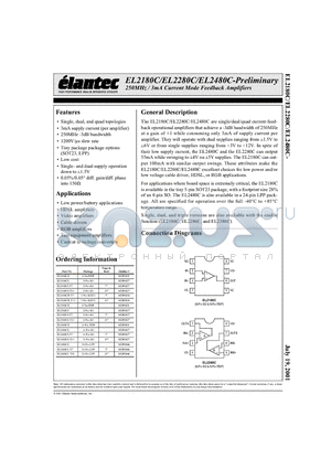 EL2180C datasheet - 250MHz / 3mA Current Mode Feedback Amplifiers