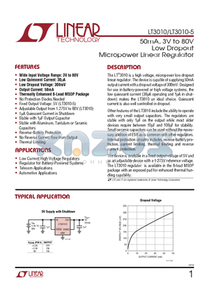 LT3010 datasheet - 50mA, 3V to 80V Low Dropout Micropower Linear Regulator