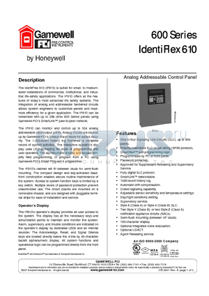 IF610-126 datasheet - IdentiFiex 610 base analong/addressable