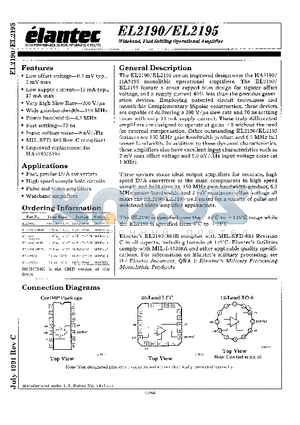 EL2190 datasheet - Wideband Fast Settling Operational Amplifier